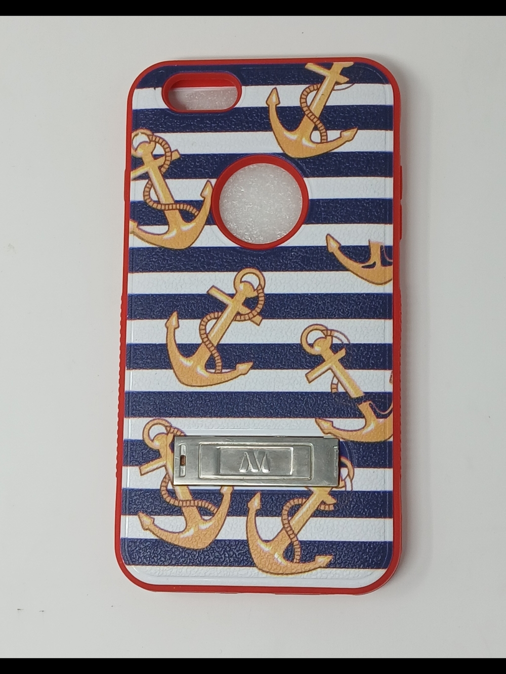 iphone 6plus Navy & White Striped Anchor Phone Case with Red Trim